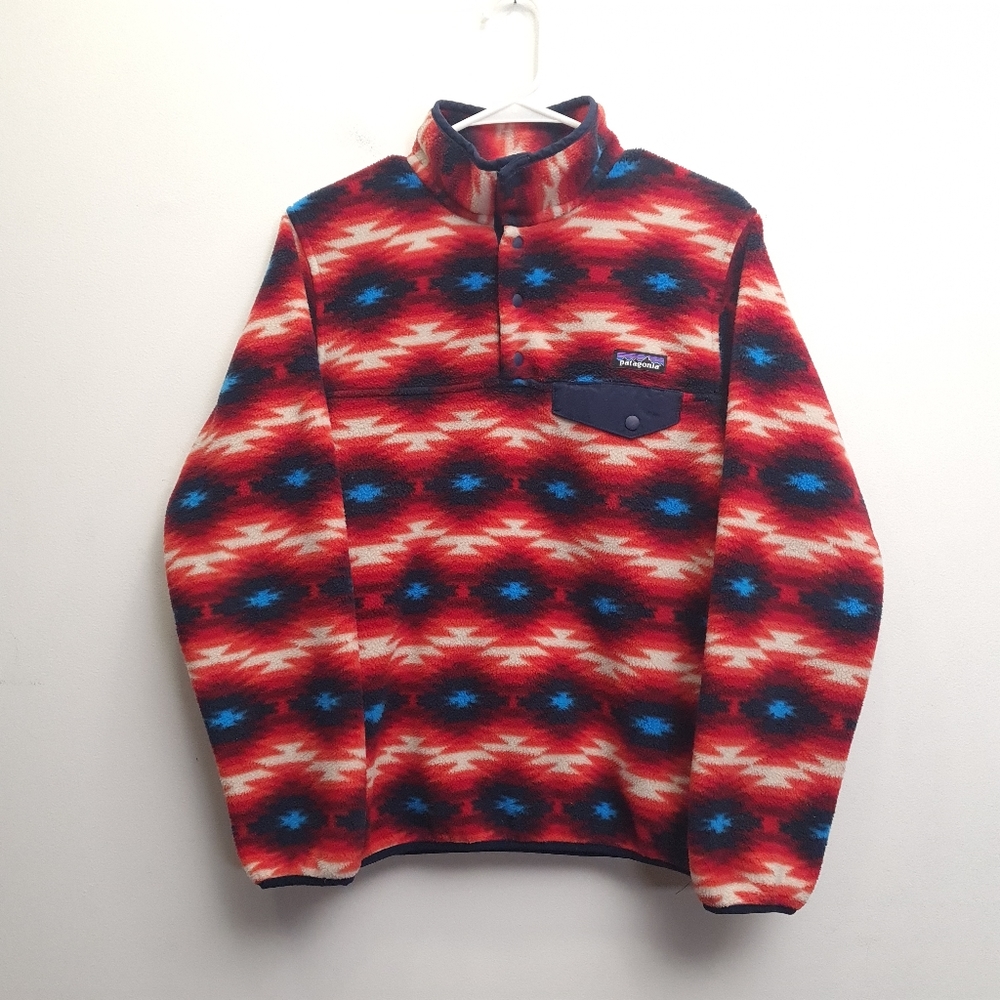 Patagonia Synchilla Snap-T Fleece Pullover Red Wild Desert Aztec Women's Size S